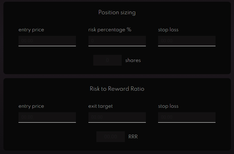 Screenshot of the calculators in the 'Capital management' section